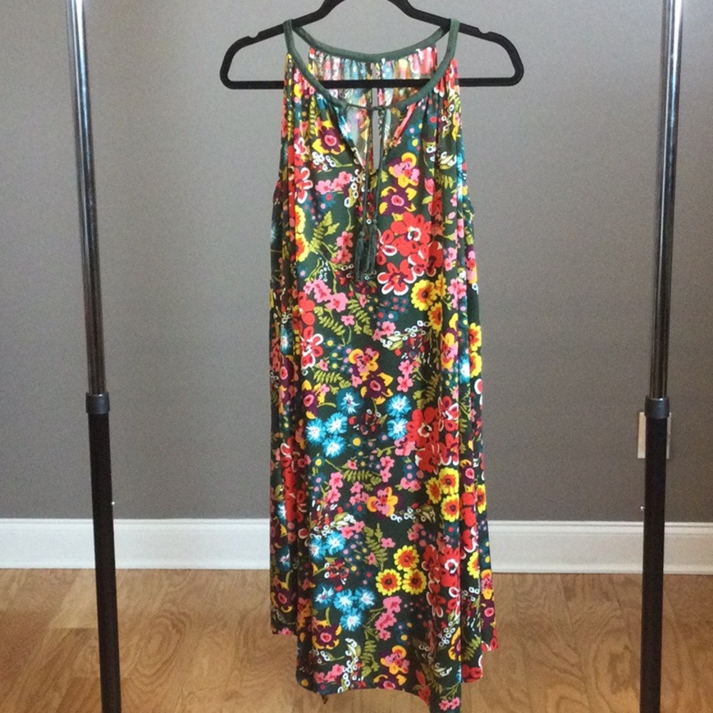 XL Floral Boho Halter Swing Dress - Emerald Multicolor